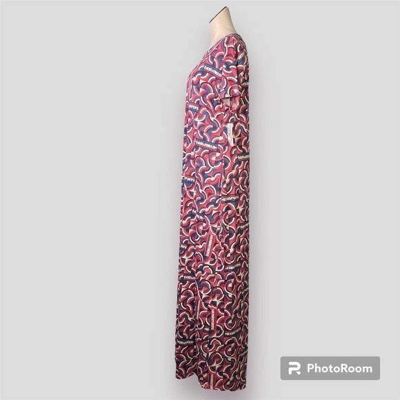 LULAROE Maria Maxi Dress Red White Blue Patriotic Spellout Retro Print Size M - Picture 6 of 16